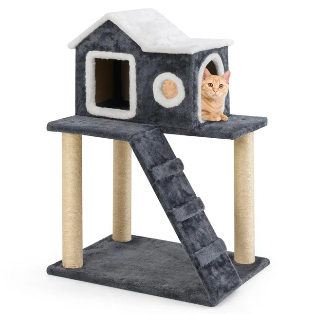 36 Inch Tower Condo Scratching Posts Ladder Cat Tree - Dark Gray - Cat Trees Condos & Scratchers