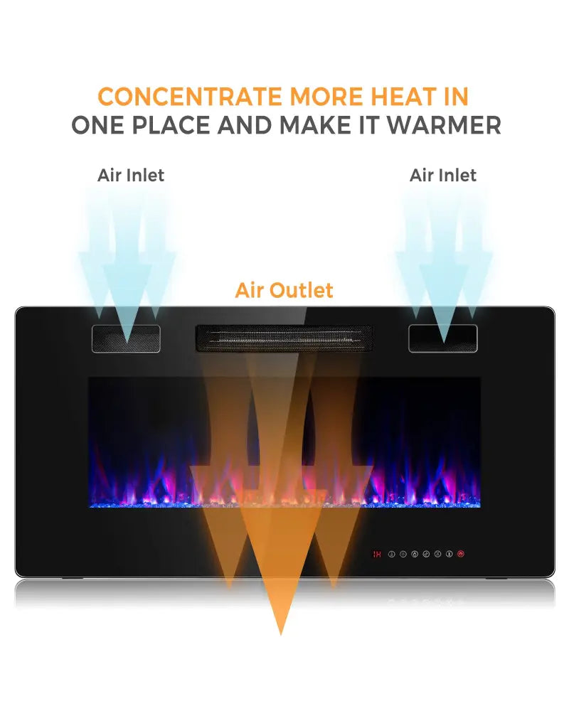 36 Inch Ultra Thin Wall Mounted Electric Fireplace - Black - Fireplaces