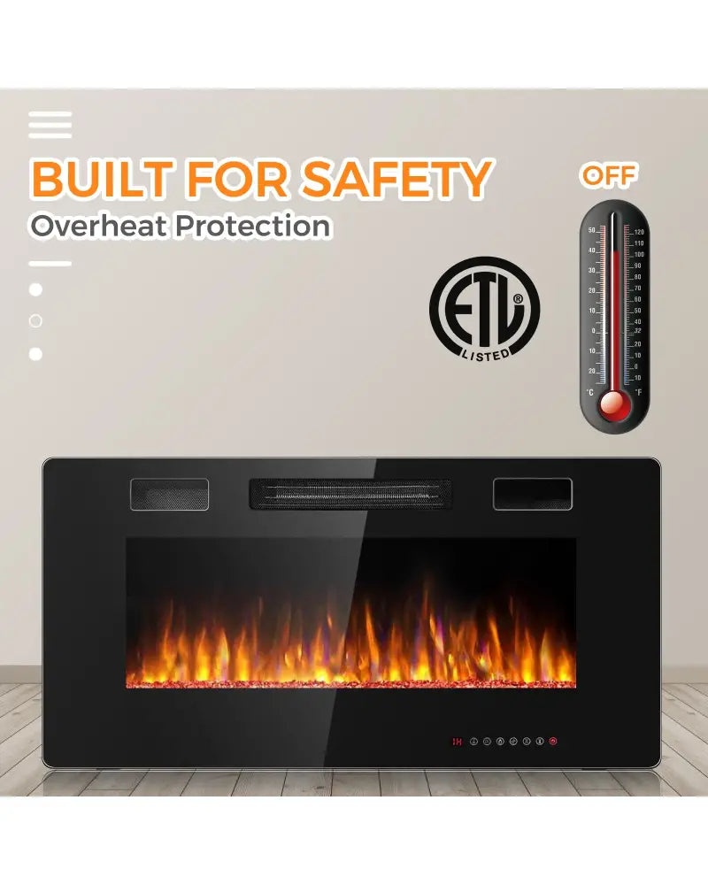 36 Inch Ultra Thin Wall Mounted Electric Fireplace - Black - Fireplaces