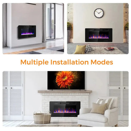 36 Inch Ultra Thin Wall Mounted Electric Fireplace Costway