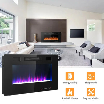 36 Inch Ultra Thin Wall Mounted Electric Fireplace Costway