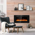36 Inch Ultra Thin Wall Mounted Electric Fireplace - Black - Fireplaces