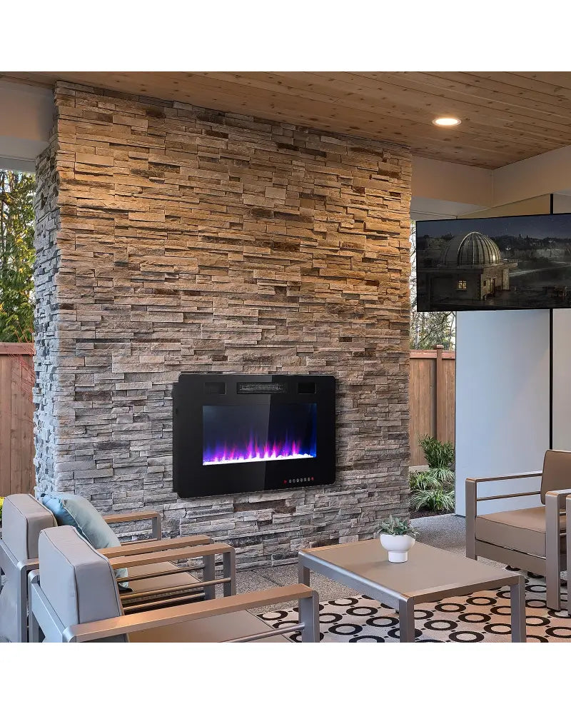 36 Inch Ultra Thin Wall Mounted Electric Fireplace - Black - Fireplaces