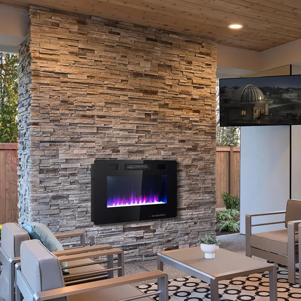 36 Inch Ultra Thin Wall Mounted Electric Fireplace - Black - Fireplaces