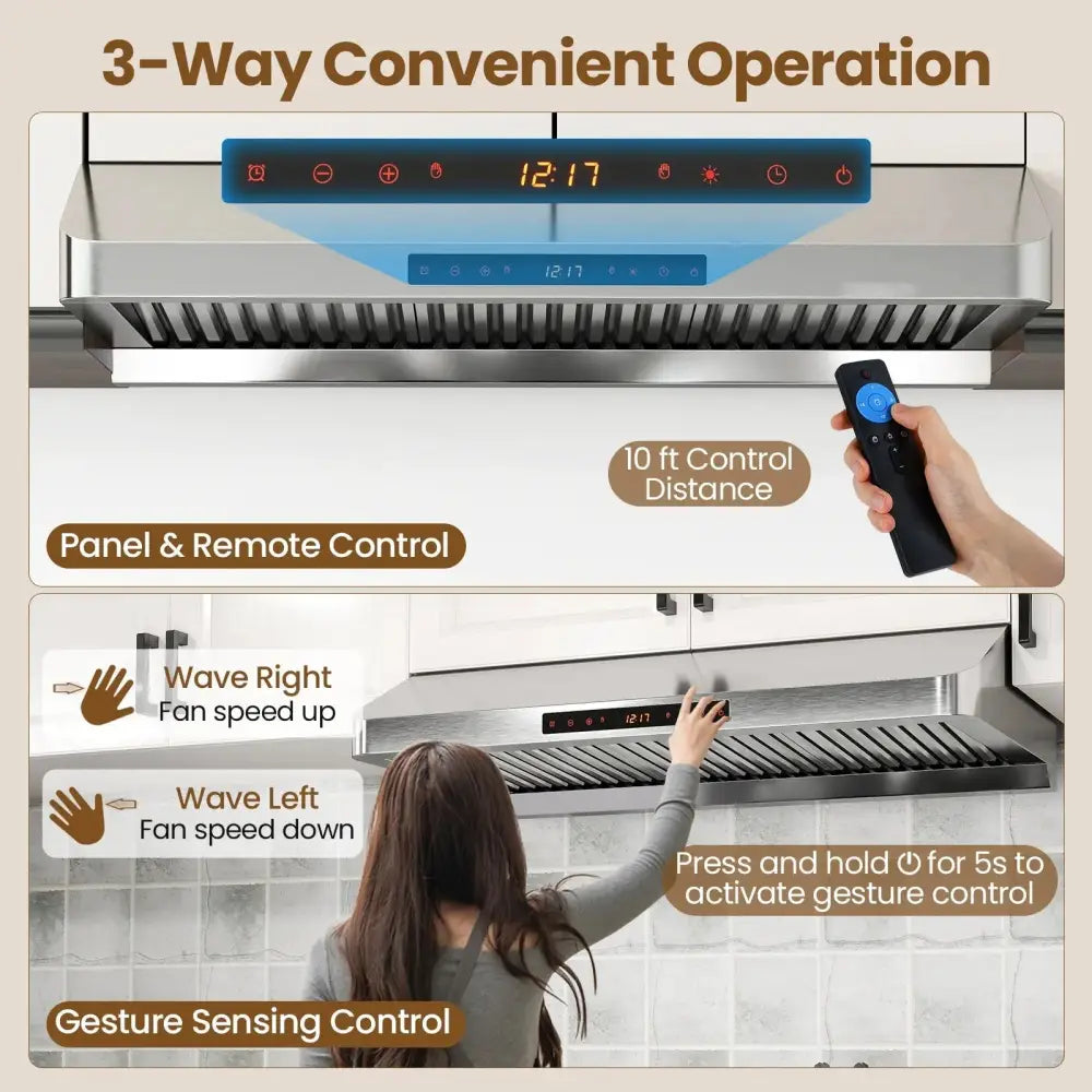 36 Inch Under Cabinet Range Hood 900 CFM Kitchen Stove Vent with Oil Collector-Silver Costway