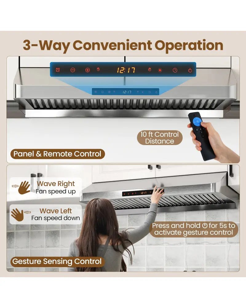36 Inch Under Cabinet Range Hood 900 CFM Kitchen Stove Vent with Oil Collector-Silver - Silver - Kitchen Appliances