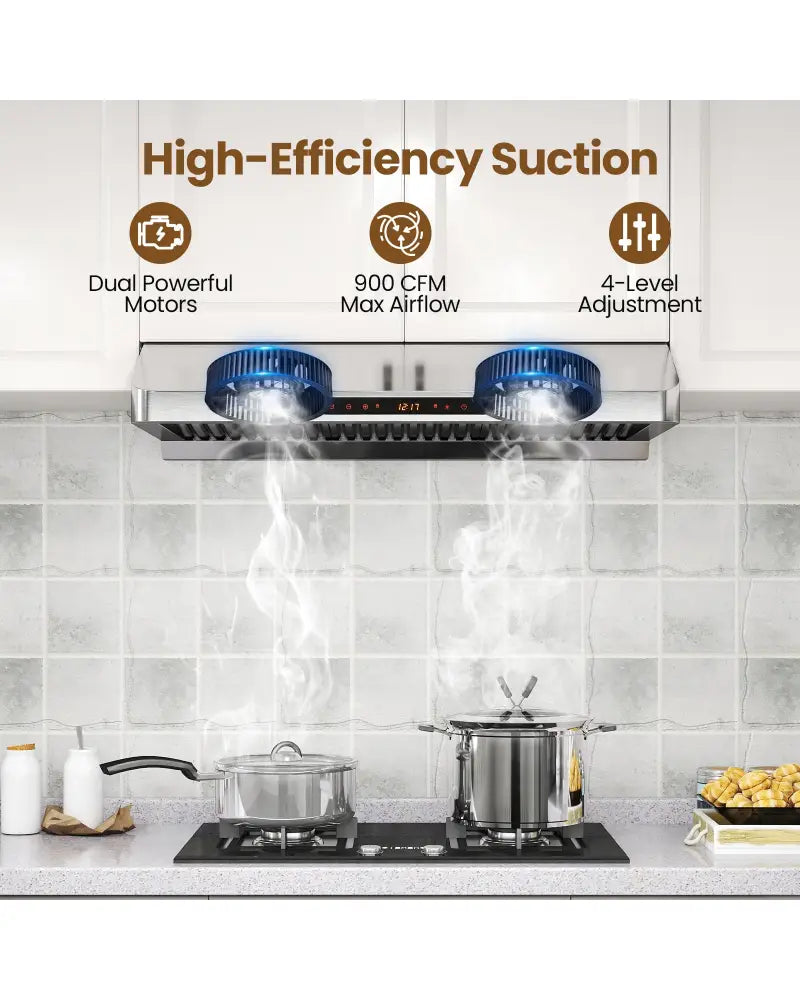 36 Inch Under Cabinet Range Hood 900 CFM Kitchen Stove Vent with Oil Collector-Silver - Silver - Kitchen Appliances