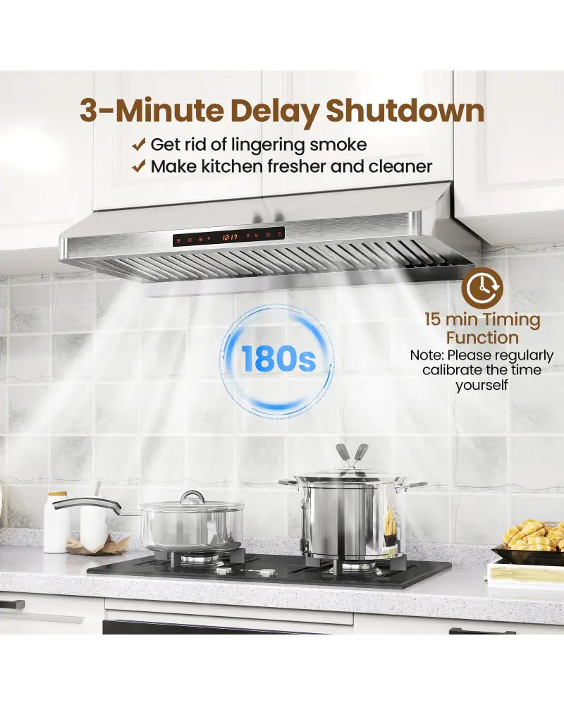 36 Inch Under Cabinet Range Hood 900 CFM Kitchen Stove Vent with Oil Collector-Silver - Silver - Kitchen Appliances
