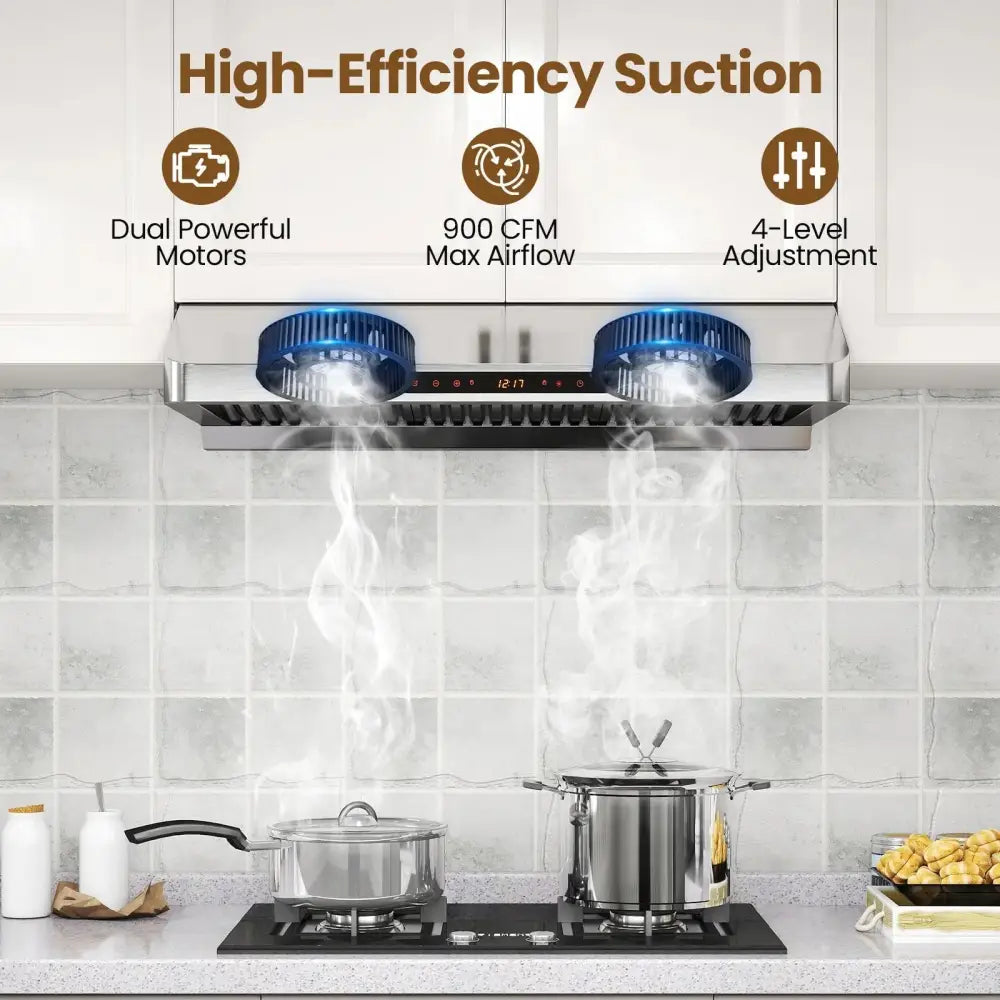 36 Inch Under Cabinet Range Hood 900 CFM Kitchen Stove Vent with Oil Collector-Silver Costway