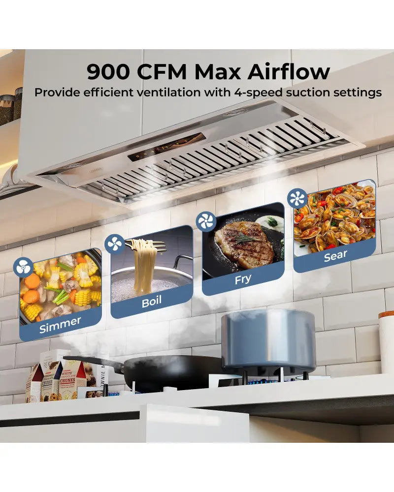 36 Inch Under Cabinet Range Hood with 4 Fan Speeds and Baffles Filters-Silver - Silver - Kitchen Appliances