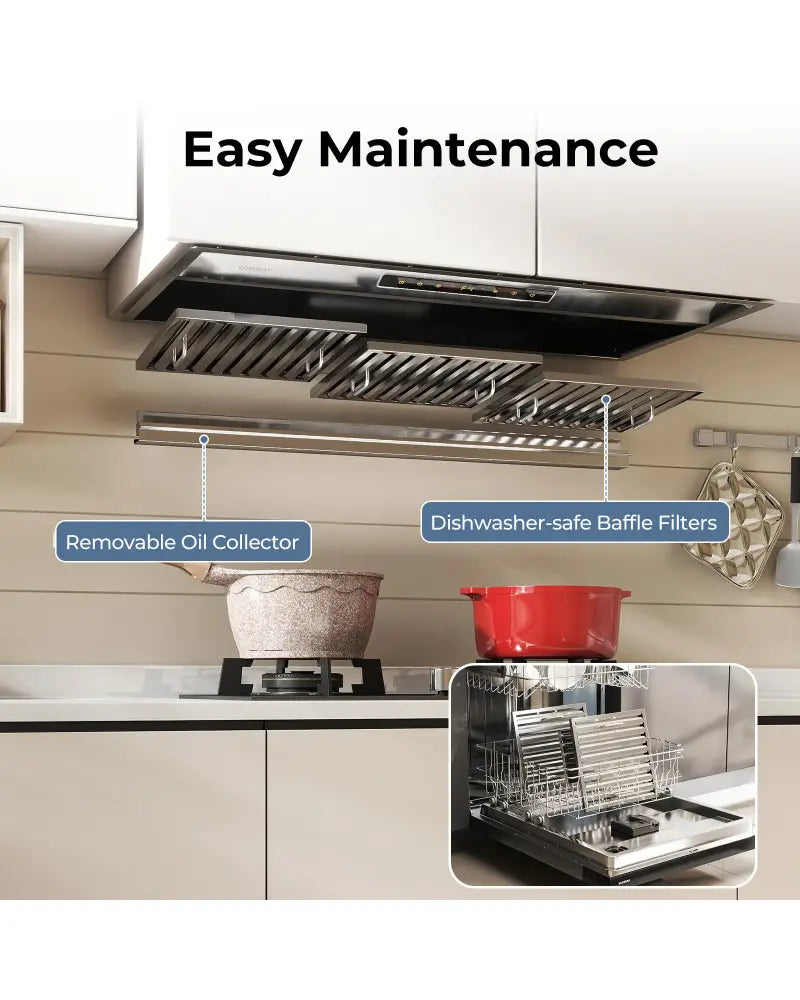 36 Inch Under Cabinet Range Hood with 4 Fan Speeds and Baffles Filters-Silver - Silver - Kitchen Appliances