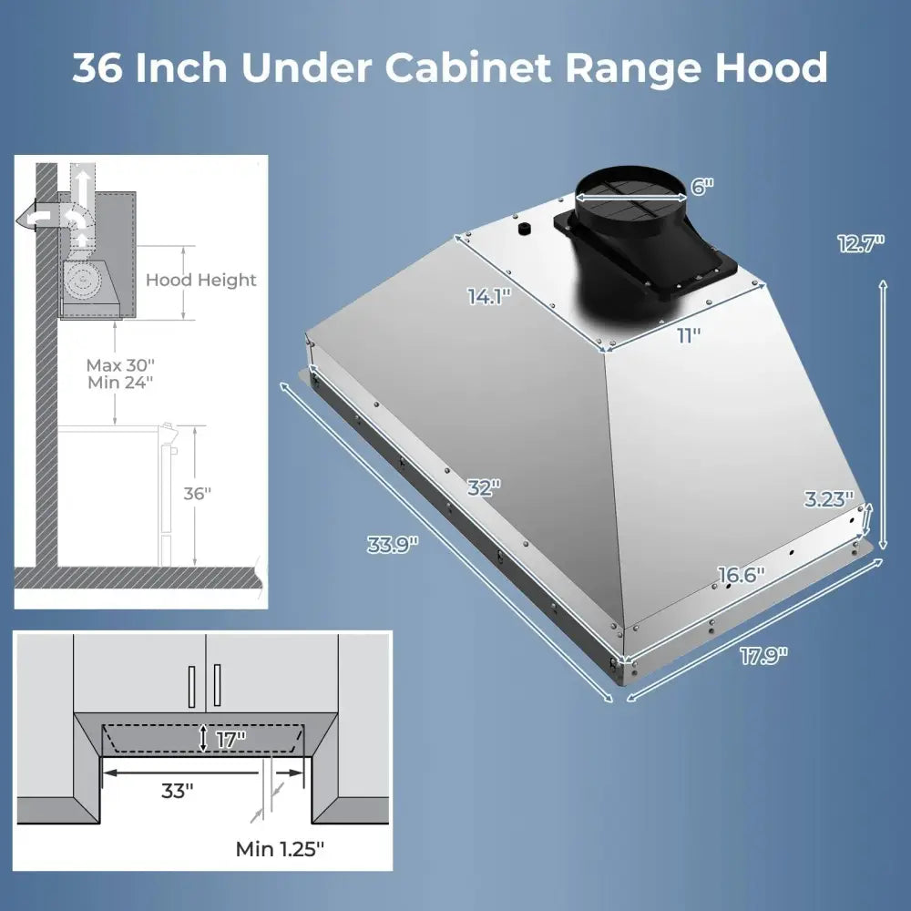 36 Inch Under Cabinet Range Hood with 4 Fan Speeds and Baffles Filters-Silver Costway