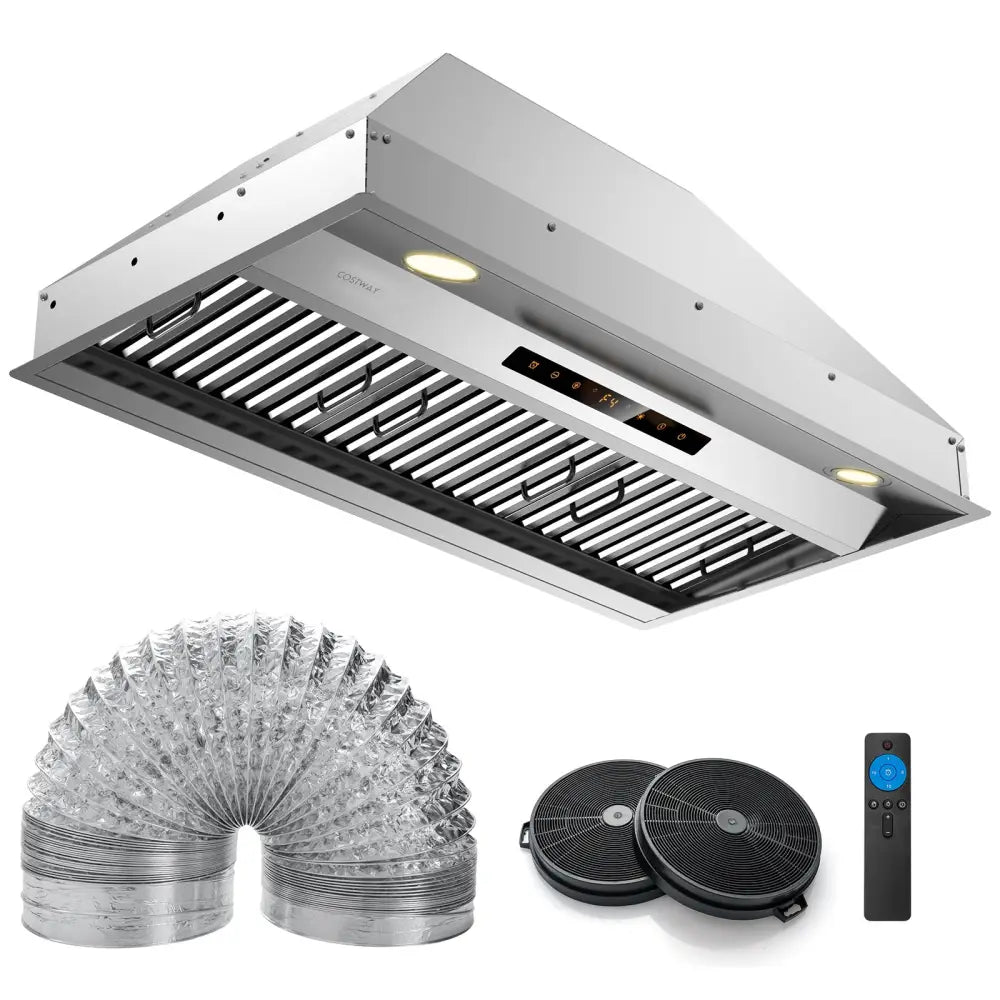 36 Inch Under Cabinet Range Hood with 4 Fan Speeds and Baffles Filters-Silver - Silver - Kitchen Appliances