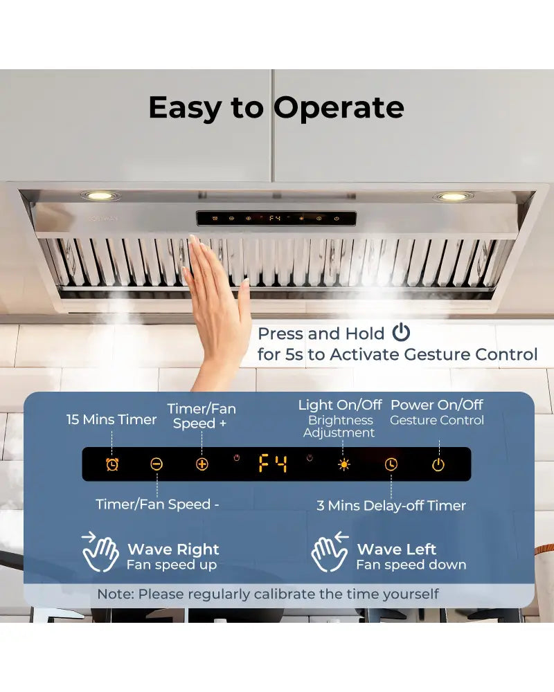 36 Inch Under Cabinet Range Hood with 4 Fan Speeds and Baffles Filters-Silver - Silver - Kitchen Appliances