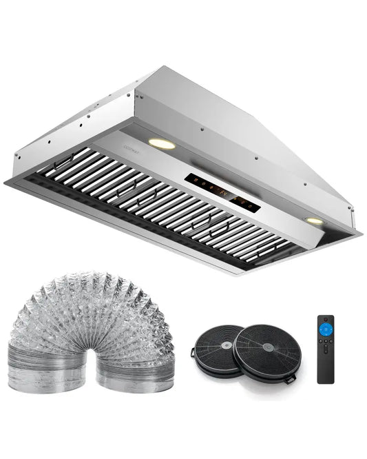 36 Inch Under Cabinet Range Hood with 4 Fan Speeds and Baffles Filters-Silver - Silver - Kitchen Appliances