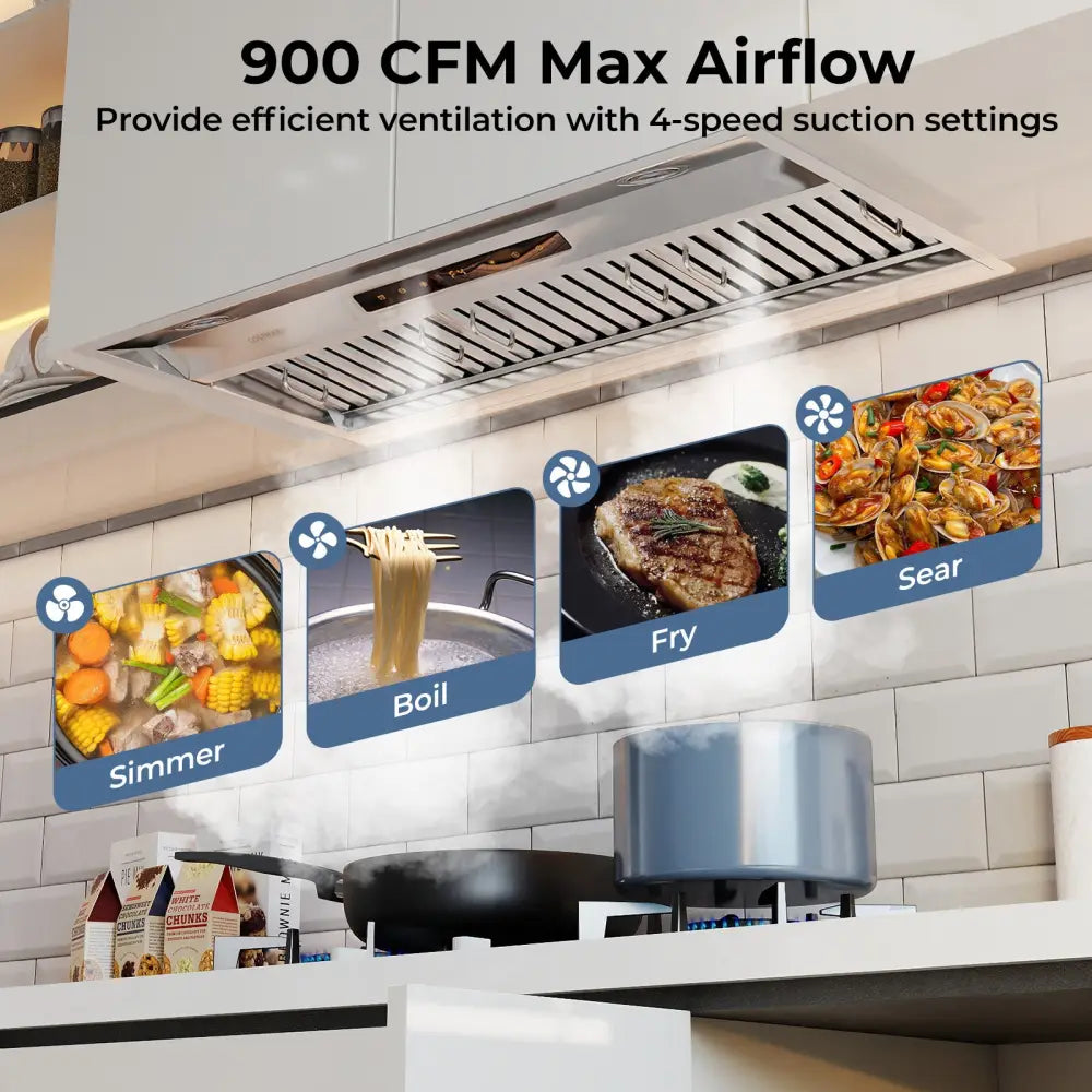 36 Inch Under Cabinet Range Hood with 4 Fan Speeds and Baffles Filters-Silver - Silver - Kitchen Appliances