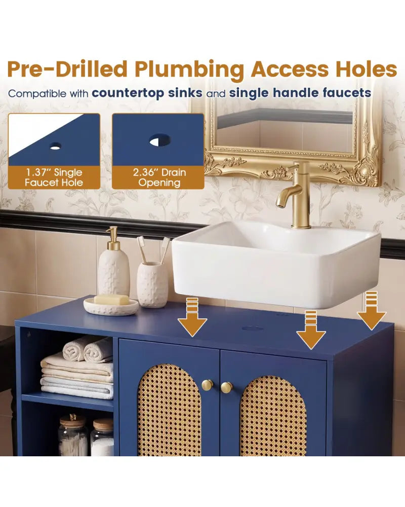 36 Inch Under Sink Cabinet Boho Sink Base Cabinet for Vessel Sinks and Single-Handle Faucets-Navy - Navy - Floor