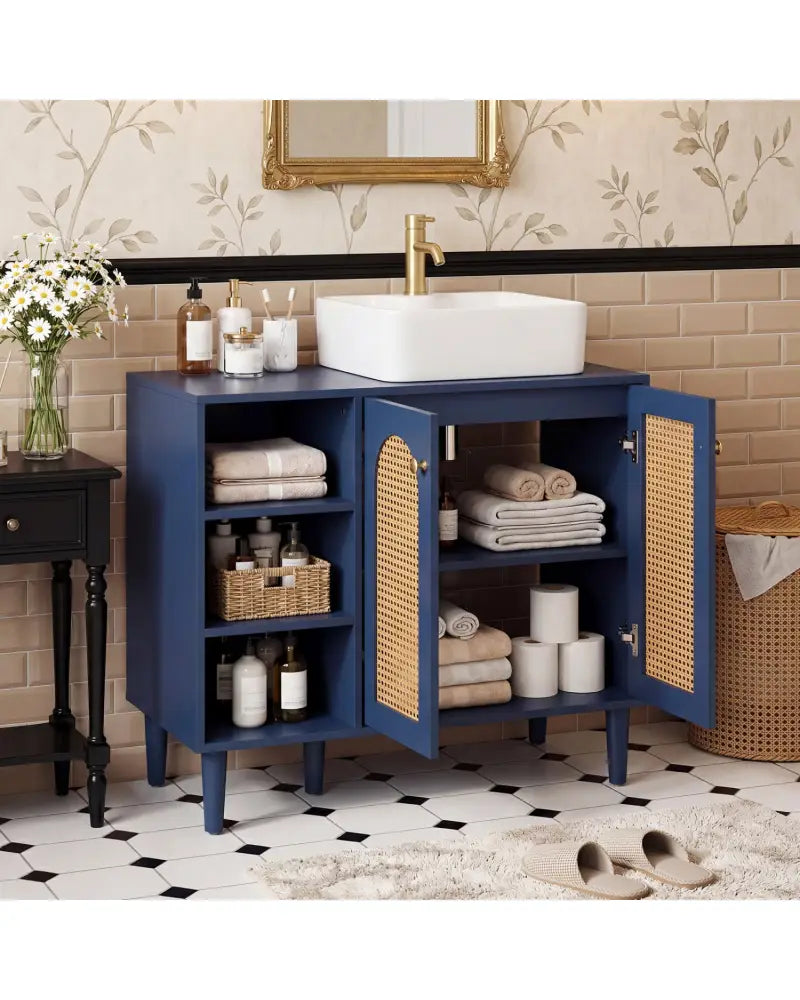 36 Inch Under Sink Cabinet Boho Sink Base Cabinet for Vessel Sinks and Single-Handle Faucets-Navy - Navy - Floor
