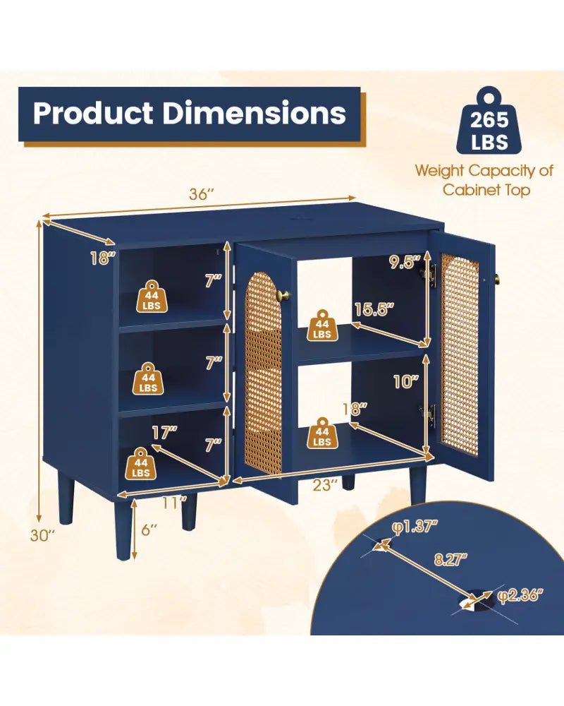 36 Inch Under Sink Cabinet Boho Sink Base Cabinet for Vessel Sinks and Single-Handle Faucets-Navy - Navy - Floor