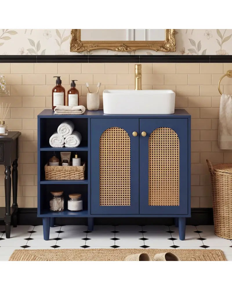 36 Inch Under Sink Cabinet Boho Sink Base Cabinet for Vessel Sinks and Single-Handle Faucets-Navy - Navy - Floor