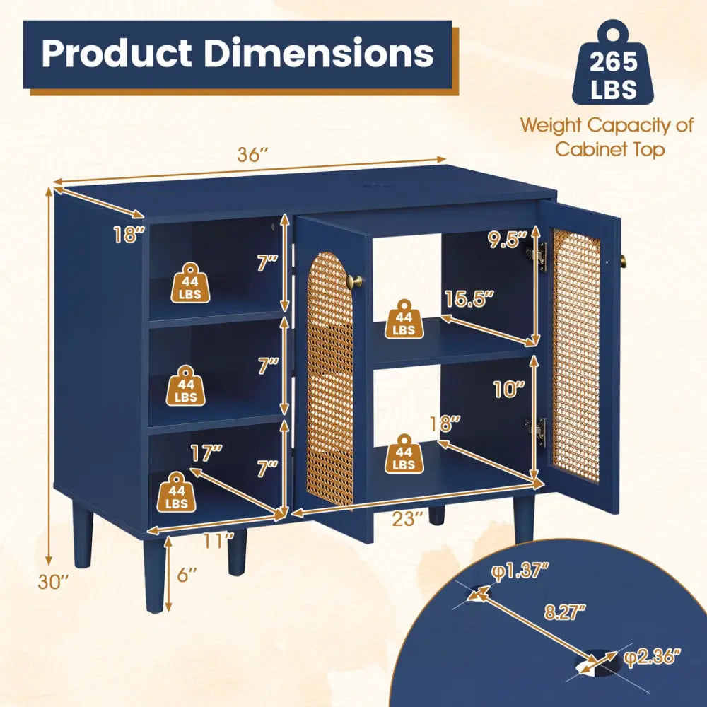 36 Inch Under Sink Cabinet Boho Sink Base Cabinet for Vessel Sinks and Single-Handle Faucets-Navy - Navy - Floor