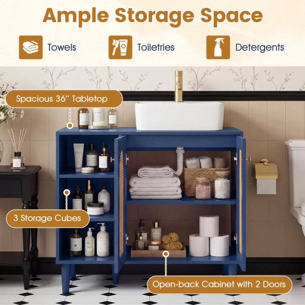 36 Inch Under Sink Cabinet Boho Sink Base Cabinet for Vessel Sinks and Single-Handle Faucets-Navy - Navy - Floor