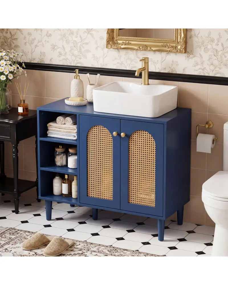 36 Inch Under Sink Cabinet Boho Sink Base Cabinet for Vessel Sinks and Single-Handle Faucets-Navy - Navy - Floor