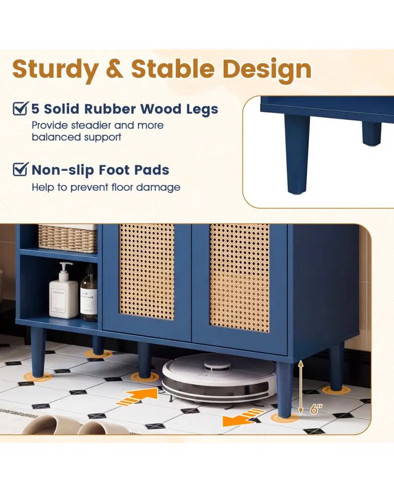 36 Inch Under Sink Cabinet Boho Sink Base Cabinet for Vessel Sinks and Single-Handle Faucets-Navy - Navy - Floor