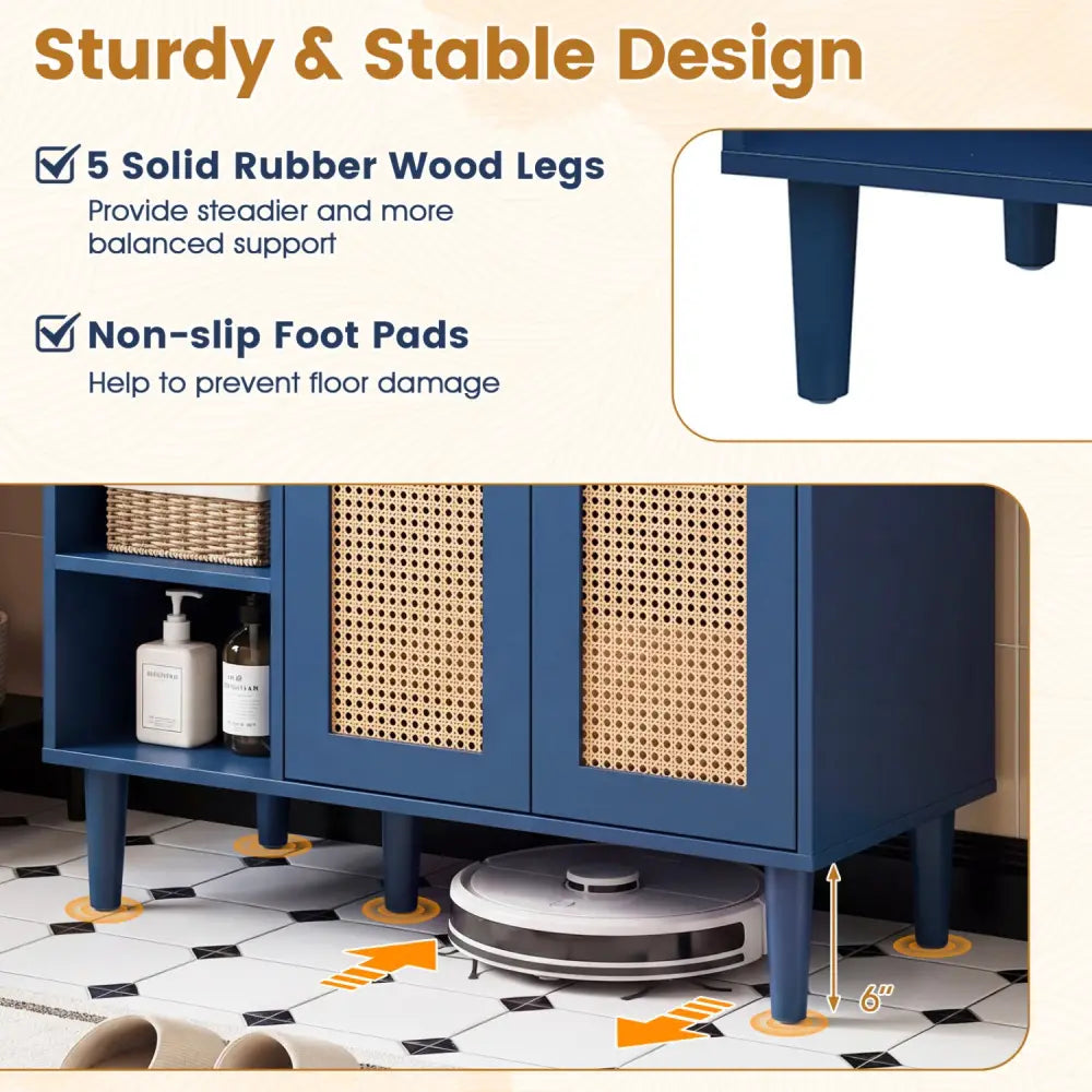 36 Inch Under Sink Cabinet Boho Sink Base Cabinet for Vessel Sinks and Single-Handle Faucets-Navy - Navy - Floor