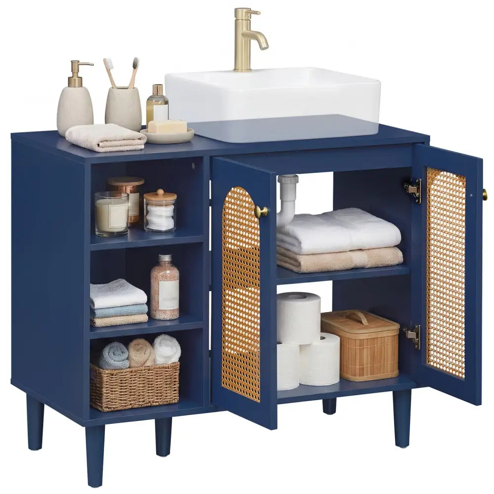 36 Inch Under Sink Cabinet Boho Sink Base Cabinet for Vessel Sinks and Single-Handle Faucets-Navy - Navy - Floor