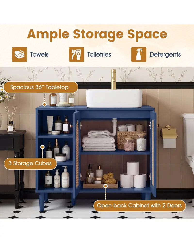 36 Inch Under Sink Cabinet Boho Sink Base Cabinet for Vessel Sinks and Single-Handle Faucets-Navy - Navy - Floor