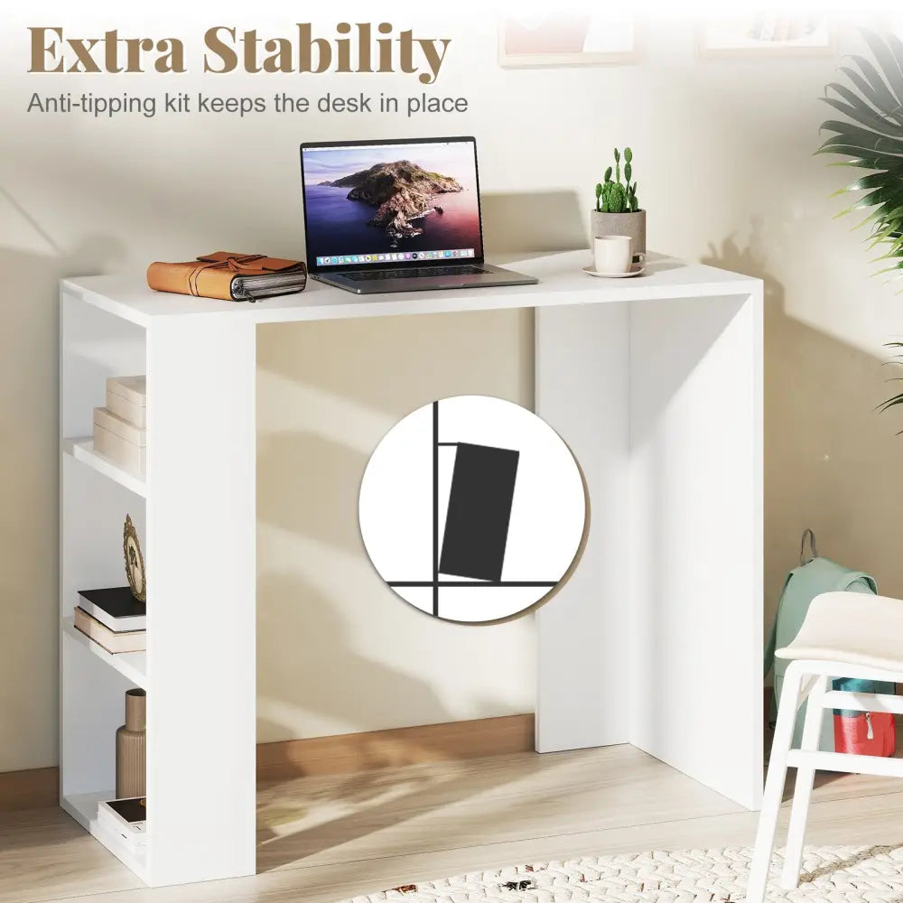 36 Inch White Computer Desk with 3 Open Shelves for Home Office Study-White - White - Writing Desks