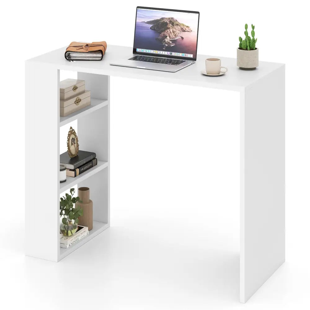 36 Inch White Computer Desk with 3 Open Shelves for Home Office Study-White - White - Writing Desks