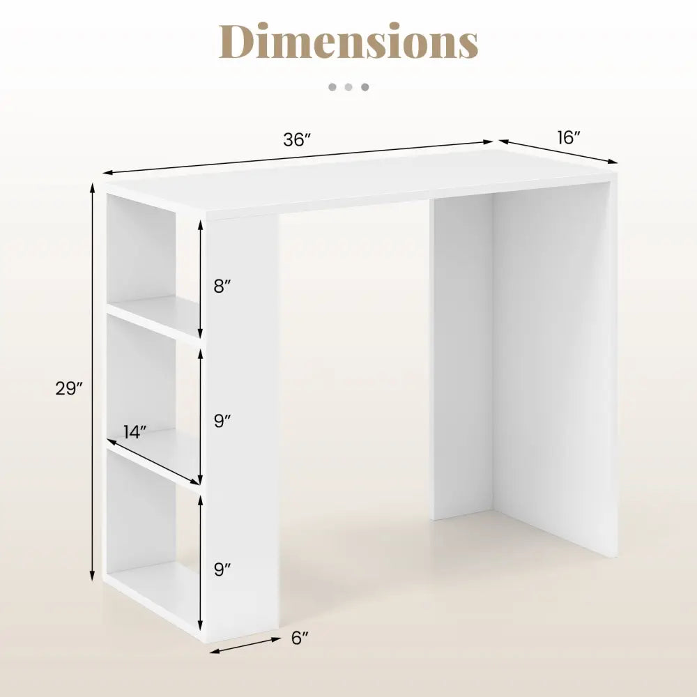36 Inch White Computer Desk with 3 Open Shelves for Home Office Study-White - White - Writing Desks