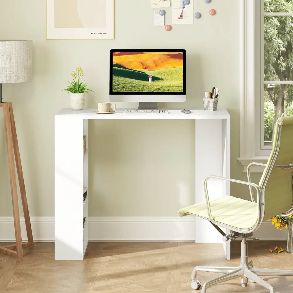 36 Inch White Computer Desk with 3 Open Shelves for Home Office Study-White - White - Writing Desks
