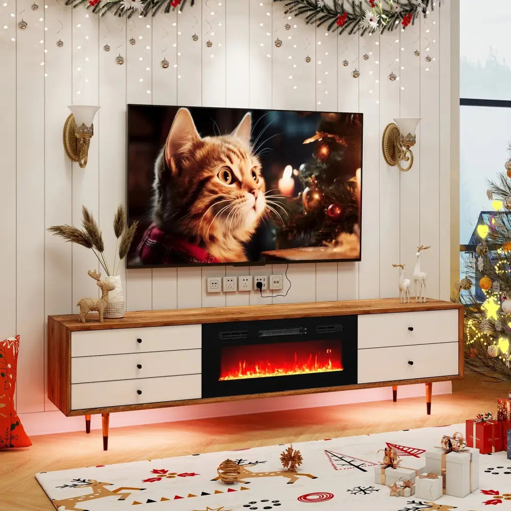 36 Inches Electric Fireplace Heater Recessed with LED Strip Lights and Remote Control - Black - Fireplaces