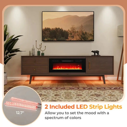 36 Inches Electric Fireplace Heater Recessed with LED Strip Lights and Remote Control Costway