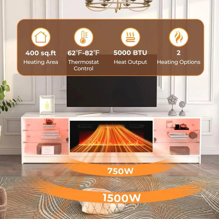 36 Inches Electric Fireplace Heater Recessed with LED Strip Lights and Remote Control Costway