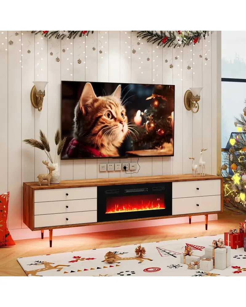 36 Inches Electric Fireplace Heater Recessed with LED Strip Lights and Remote Control - Black - Fireplaces