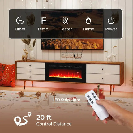 36 Inches Electric Fireplace Heater Recessed with LED Strip Lights and Remote Control Costway