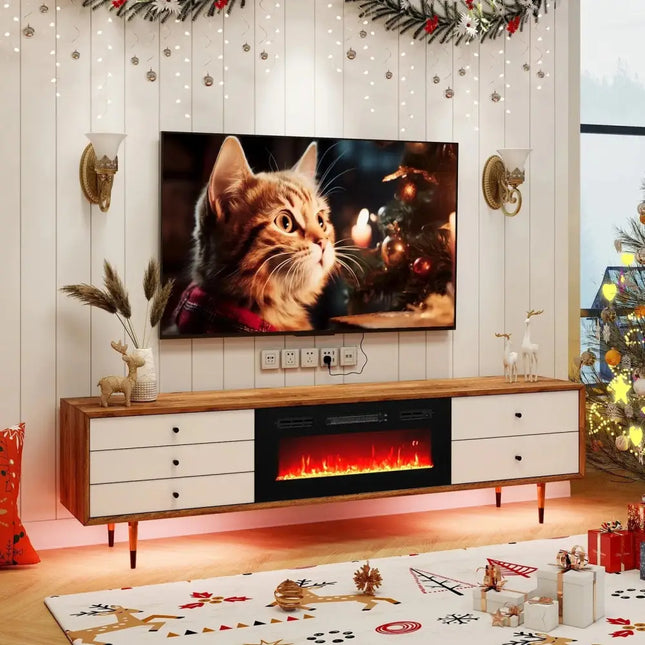36 Inches Electric Fireplace Heater Recessed with LED Strip Lights and Remote Control Costway