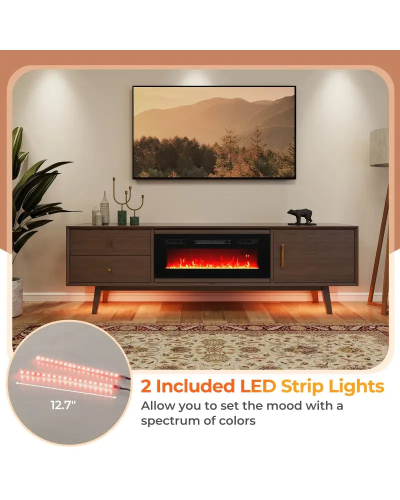 36 Inches Electric Fireplace Heater Recessed with LED Strip Lights and Remote Control - Black - Fireplaces