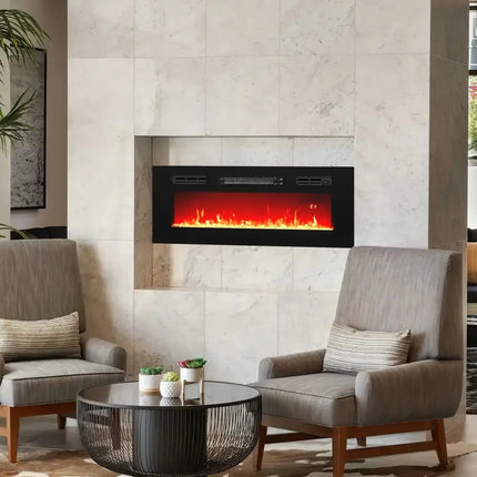 36 Inches Electric Fireplace Heater Recessed with LED Strip Lights and Remote Control Costway