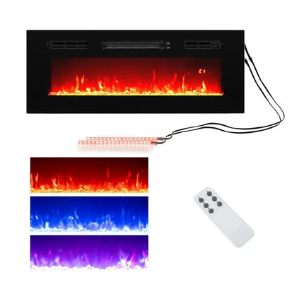 36 Inches Electric Fireplace Heater Recessed with LED Strip Lights and Remote Control Costway