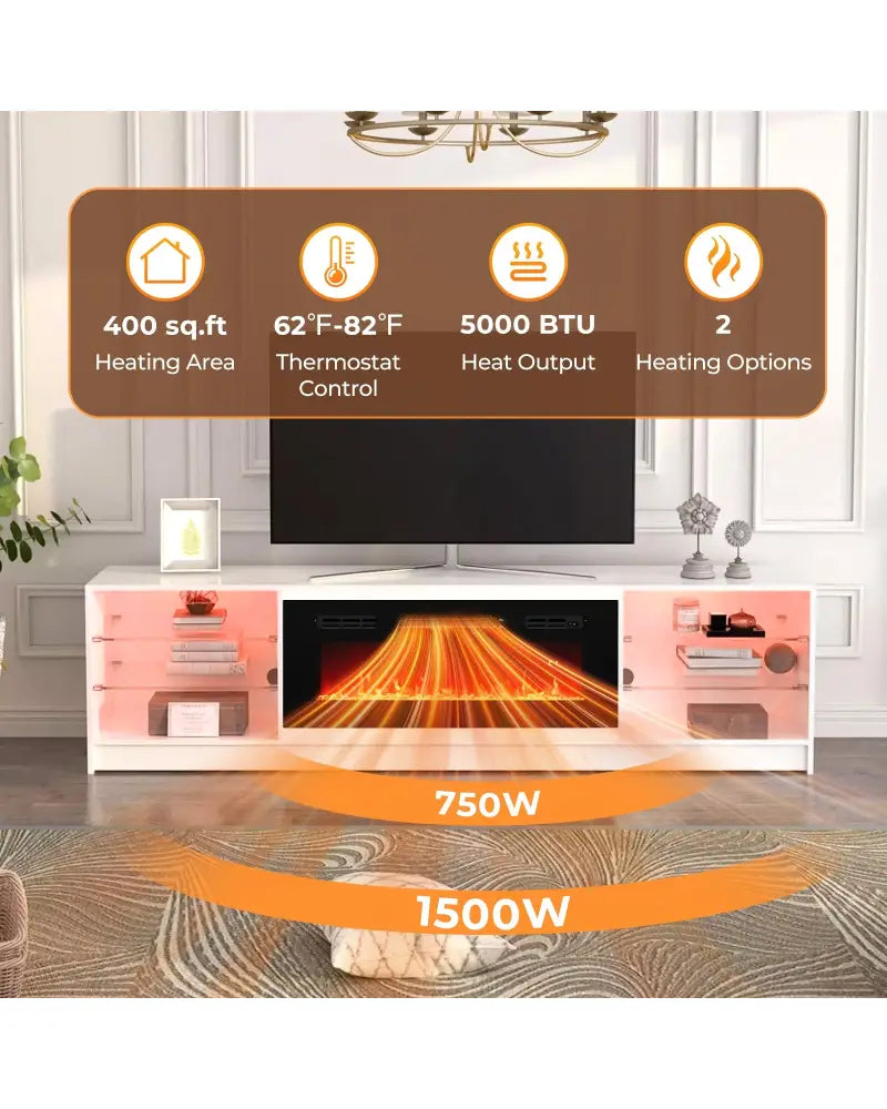 36 Inches Electric Fireplace Heater Recessed with LED Strip Lights and Remote Control - Black - Fireplaces