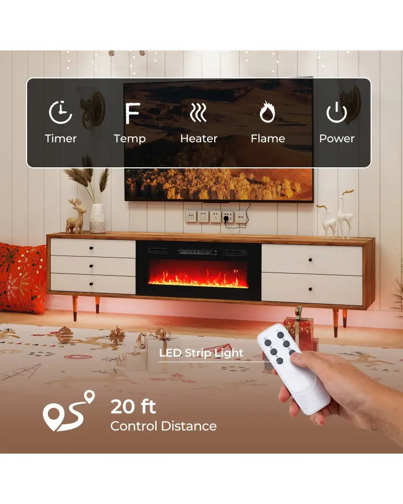 36 Inches Electric Fireplace Heater Recessed with LED Strip Lights and Remote Control - Black - Fireplaces