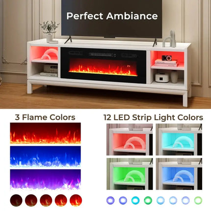 36 Inches Electric Fireplace Heater Recessed with LED Strip Lights and Remote Control Costway