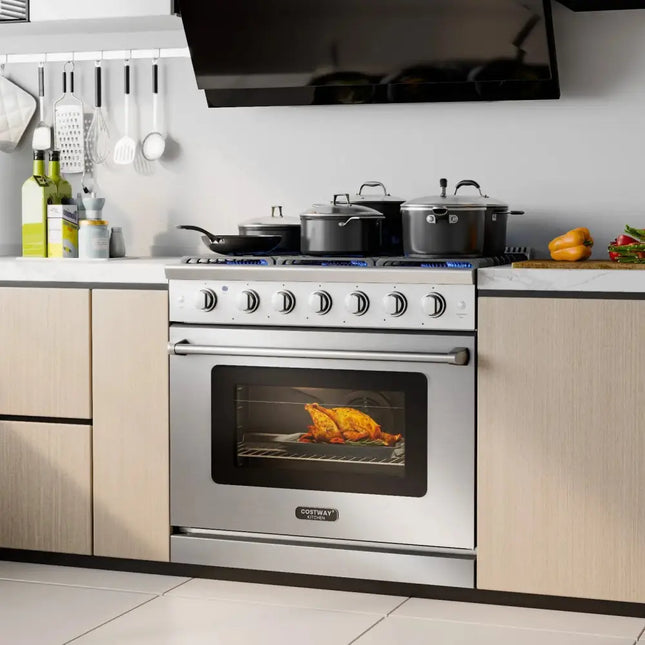 36 Inches Freestanding Natural Gas Range with 6 Burners Cooktop Costway