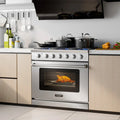 36 Inches Freestanding Natural Gas Range with 6 Burners Cooktop - Food Warmers & Burners