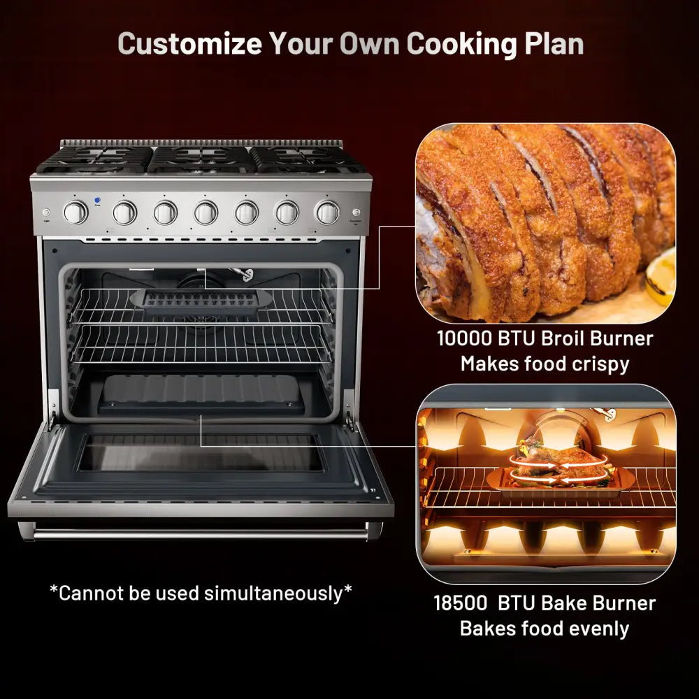 36 Inches Freestanding Natural Gas Range with 6 Burners Cooktop - Food Warmers & Burners